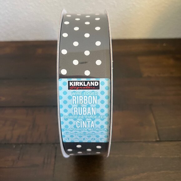 NEW! Kirkland Wire-edged Ribbon 50 YD NEW As shown Black Polka Dot - Picture 1 of 3